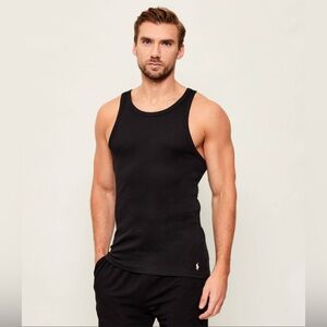 U.S. Polo Assn. Black Ribbed Tank Top with White Logo medium